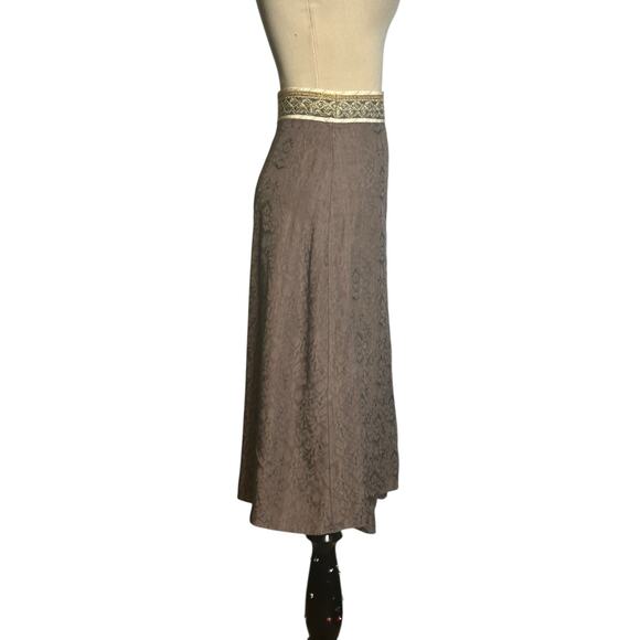 Armand Ventilo brown silk waist embroidered midi skirt size EU 42 US 12 - Picture 7 of 16